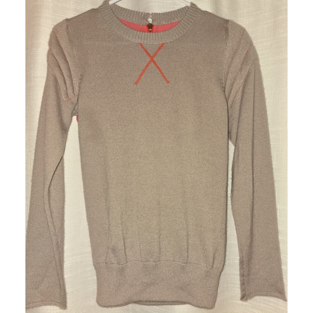 Jet Set Italia Cashmere Silk Knit Sweater Beige Coral Back Zip Luxury Sz 0